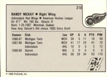 1989-90 ProCards AHL #318 Randy McKay Back
