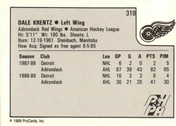 1989-90 ProCards AHL #319 Dale Krentz Back