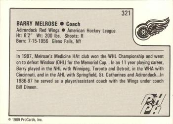 1989-90 ProCards AHL #321 Barry Melrose Back