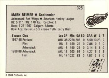 1989-90 ProCards AHL #325 Mark Reimer Back