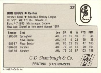1989-90 ProCards AHL #331 Don Biggs Back