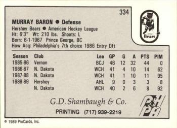 1989-90 ProCards AHL #334 Murray Baron Back