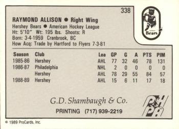1989-90 ProCards AHL #338 Ray Allison Back