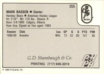 1989-90 ProCards AHL #355 Mark Bassen Back
