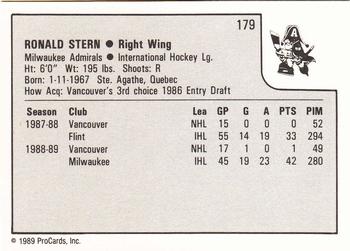 1989-90 ProCards IHL #179 Ronnie Stern Back