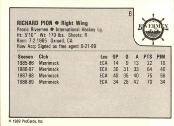 1989-90 ProCards IHL #6 Richard Pilon Back