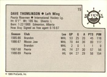 1989-90 ProCards IHL #15 Dave Thomlinson Back