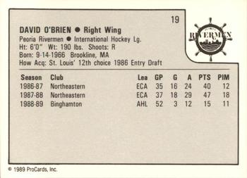 1989-90 ProCards IHL #19 David O'Brien Back