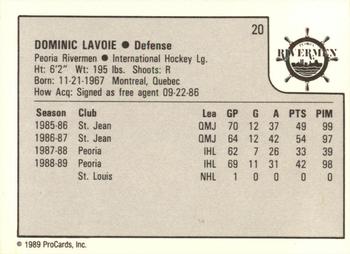 1989-90 ProCards IHL #20 Dominic Lavoie Back