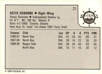 1989-90 ProCards IHL #21 Keith Osborne Back
