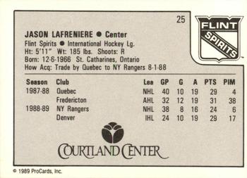1989-90 ProCards IHL #25 Jason Lafreniere Back