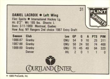 1989-90 ProCards IHL #31 Daniel Lacroix Back