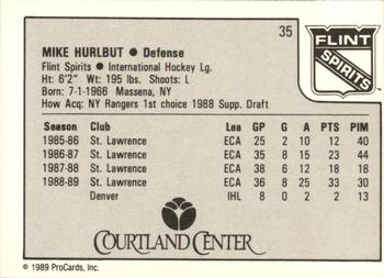 1989-90 ProCards IHL #35 Mike Hurlbut Back