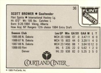 1989-90 ProCards IHL #36 Scott Brower Back