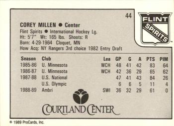 1989-90 ProCards IHL #44 Corey Millen Back