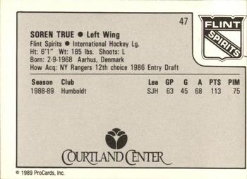 1989-90 ProCards IHL #47 Soren True Back