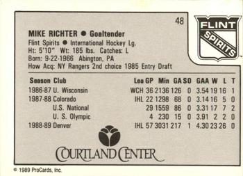 1989-90 ProCards IHL #48 Mike Richter Back