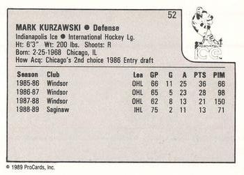 1989-90 ProCards IHL #52 Mark Kurzawski Back