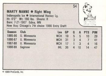1989-90 ProCards IHL #54 Marty Nanne Back