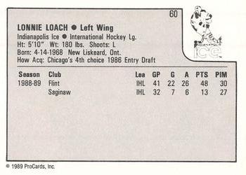 1989-90 ProCards IHL #60 Lonnie Loach Back
