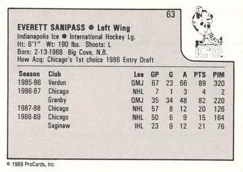 1989-90 ProCards IHL #63 Everett Sanipass Back