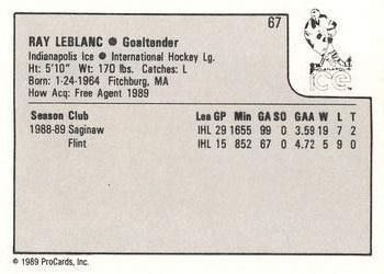 1989-90 ProCards IHL #67 Ray LeBlanc Back