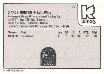 1989-90 ProCards IHL #77 D'Arcy Norton Back