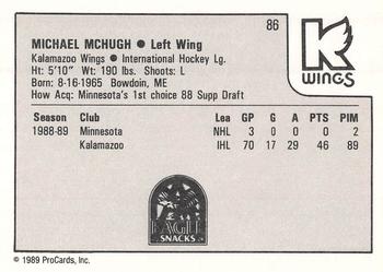 1989-90 ProCards IHL #86 Mike McHugh Back