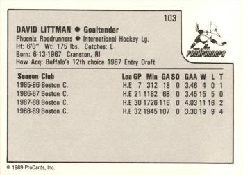 1989-90 ProCards IHL #103 David Littman Back