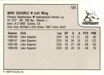 1989-90 ProCards IHL #104 Mike DeCarle Back