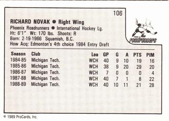 1989-90 ProCards IHL #106 Richard Novak Back
