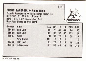 1989-90 ProCards IHL #114 Brent Sapergia Back