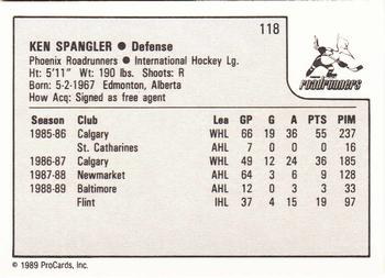 1989-90 ProCards IHL #118 Ken Spangler Back