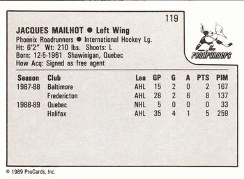 1989-90 ProCards IHL #119 Jacques Mailhot Back