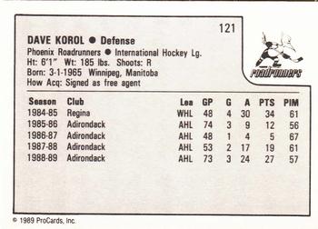 1989-90 ProCards IHL #121 Dave Korol Back