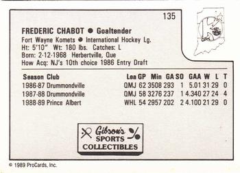1989-90 ProCards IHL #135 Frederic Chabot Back