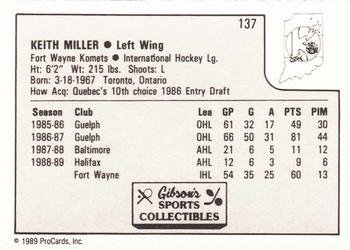 1989-90 ProCards IHL #137 Keith Miller Back