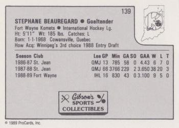1989-90 ProCards IHL #139 Stephane Beauregard Back
