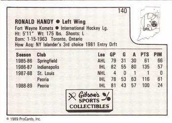 1989-90 ProCards IHL #140 Ron Handy Back
