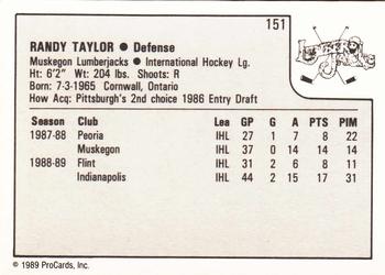 1989-90 ProCards IHL #151 Randy Taylor Back