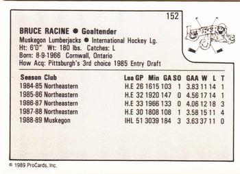 1989-90 ProCards IHL #152 Bruce Racine Back
