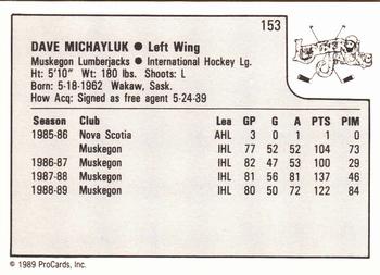 1989-90 ProCards IHL #153 Dave Michayluk Back