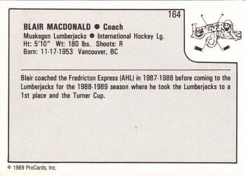 1989-90 ProCards IHL #164 Blair McDonald Back