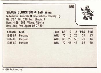 1989-90 ProCards IHL #166 Shaun Clouston Back