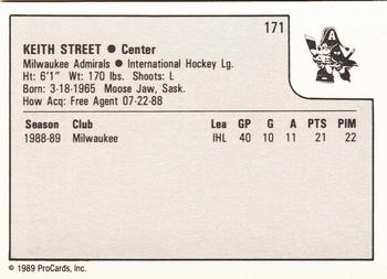 1989-90 ProCards IHL #171 Keith Street Back