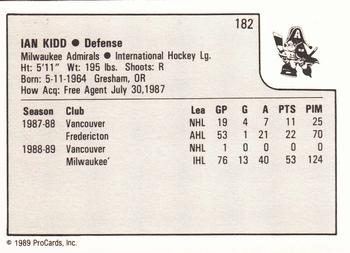 1989-90 ProCards IHL #182 Ian Kidd Back