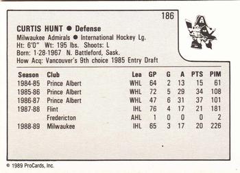 1989-90 ProCards IHL #186 Curtis Hunt Back