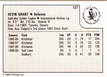 1989-90 ProCards IHL #197 Kevin Grant Back