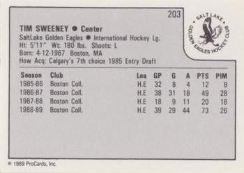 1989-90 ProCards IHL #203 Tim Sweeney Back
