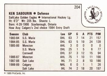 1989-90 ProCards IHL #204 Ken Sabourin Back